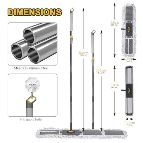Masthome Balai Serpillère en Aluminium Professionnel avec Manche Téléscopique et 2 Microfibre pour Nettoyage Bureau Entr