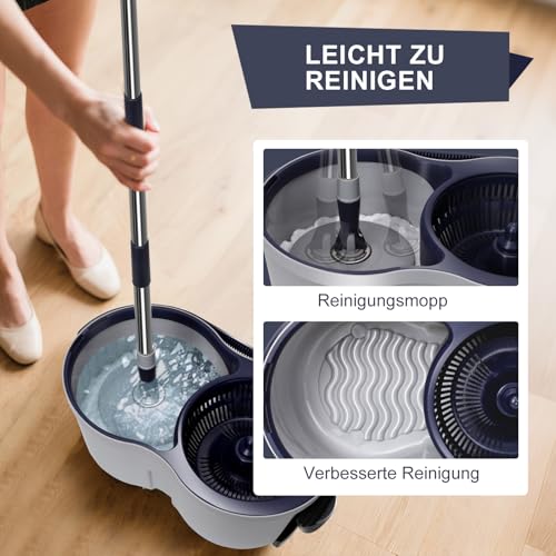 Masthome Serpillière Seau Essoreur, Balai Rotatif en Microfibre avec 3 Tampons, Léger pour Nettoyage Rapide de Sols à la