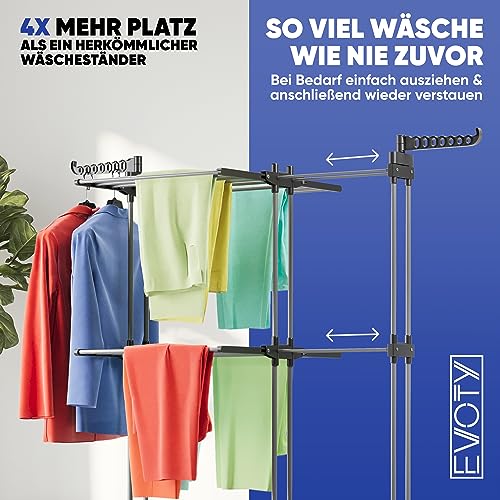 Evoty Séchoir à linge 2 en 1 pliable extensible haute capacité, 4 étages 2 porte-chaussettes, tour à linge étendoir haut