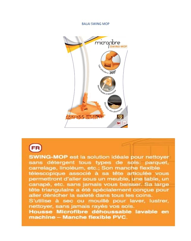 Venteo - Balai Swing Mop Microfibre - Aspirant Paillasses - Idéal Pour Toute Type De Sol - Tête Articulée 360° - Manche 