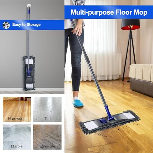 Balai à Plat Microfibre Masthome pour Nettoyage - Grattoir Multifonctionnel avec 2 Serpillères en Microfibre et 2 en Che