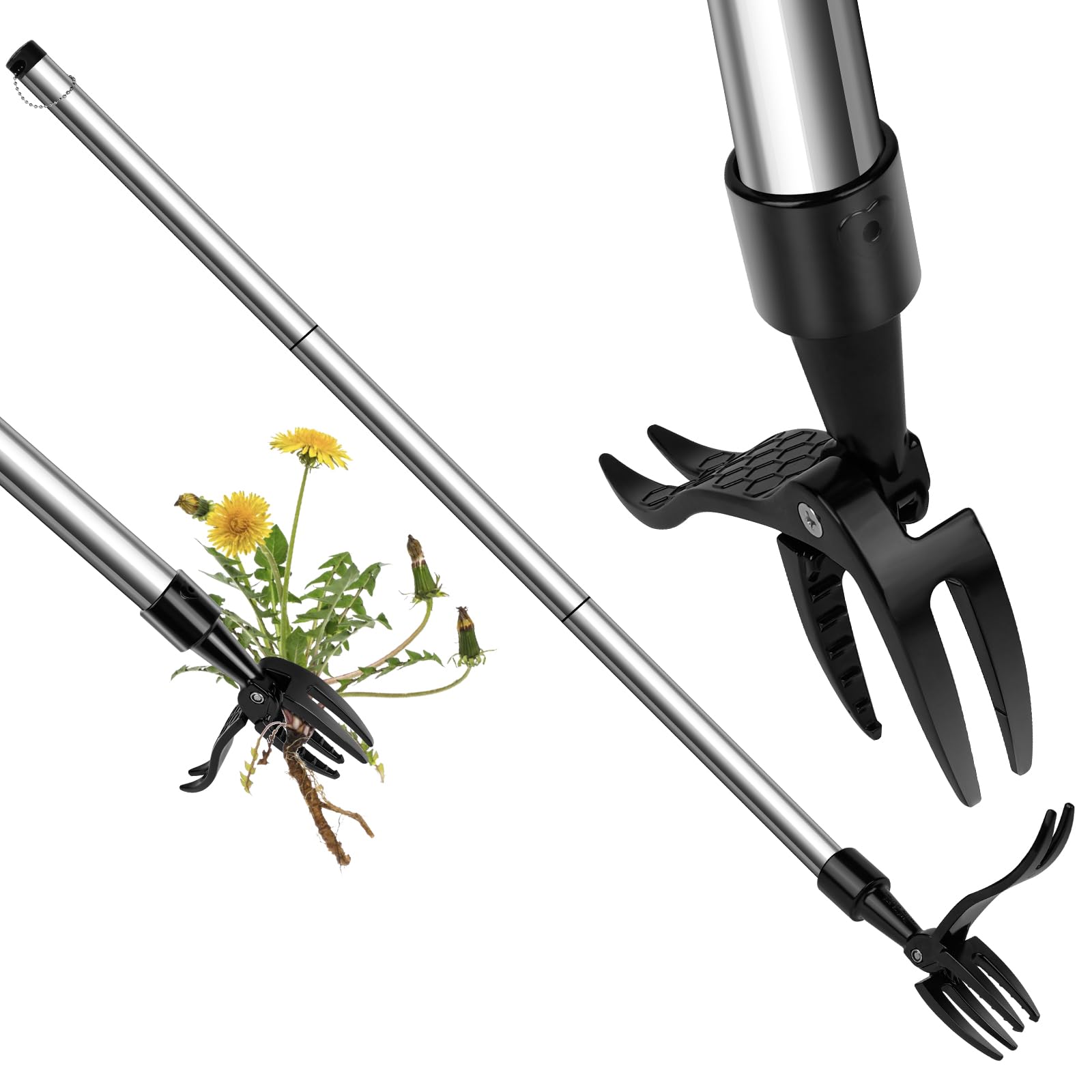 Désherbeur Manual OFFCUP pour Jardin et Pelouse - Acier Dur - 4 Griffes - Désherbage Debout