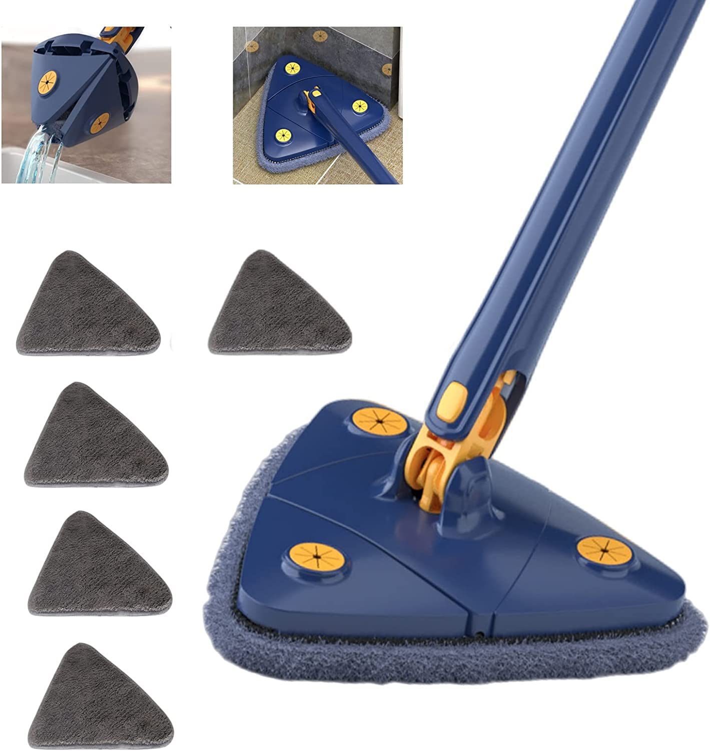 Balai de nettoyage triangulaire rotatif 360 degrés Bleu, Outil multifonctionnel et réglable pour nettoyage domestique (B