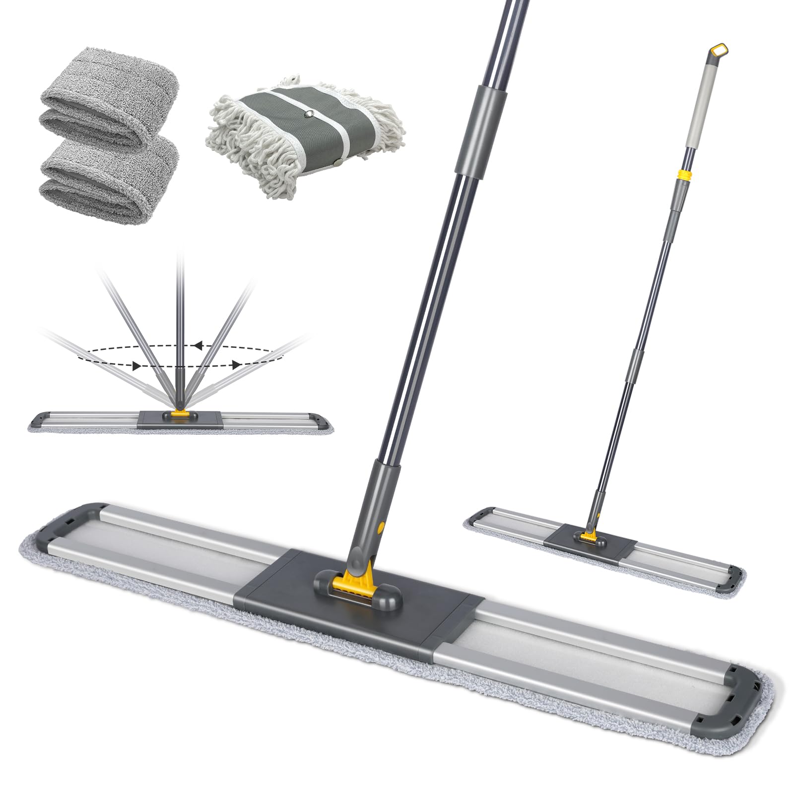 Masthome Balai Serpillère en Aluminium Professionnel avec Manche Téléscopique et 2 Microfibre pour Nettoyage Bureau Entr